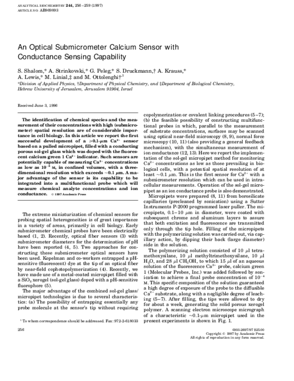 (PDF) An Optical Submicrometer Calcium Sensor with Conductance Sensing ...