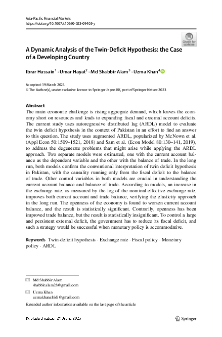 (PDF) A Dynamic Analysis of the Twin-Deficit Hypothesis: the Case of a ...