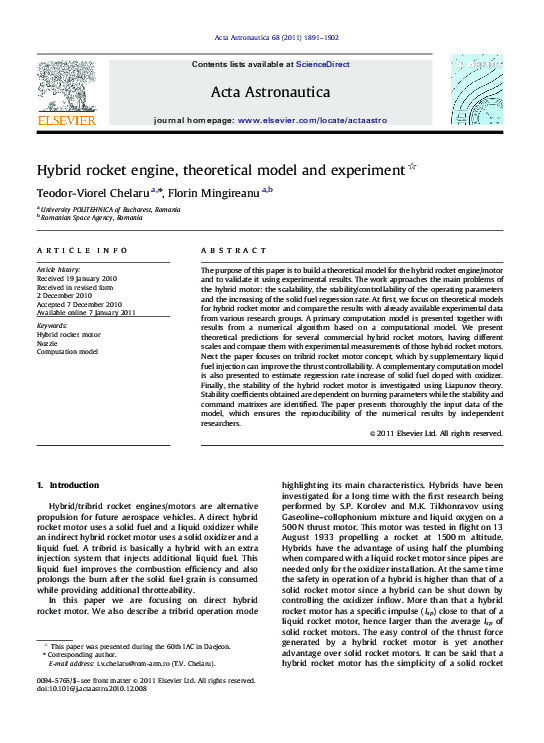 (PDF) Hybrid rocket engine, theoretical model and experiment