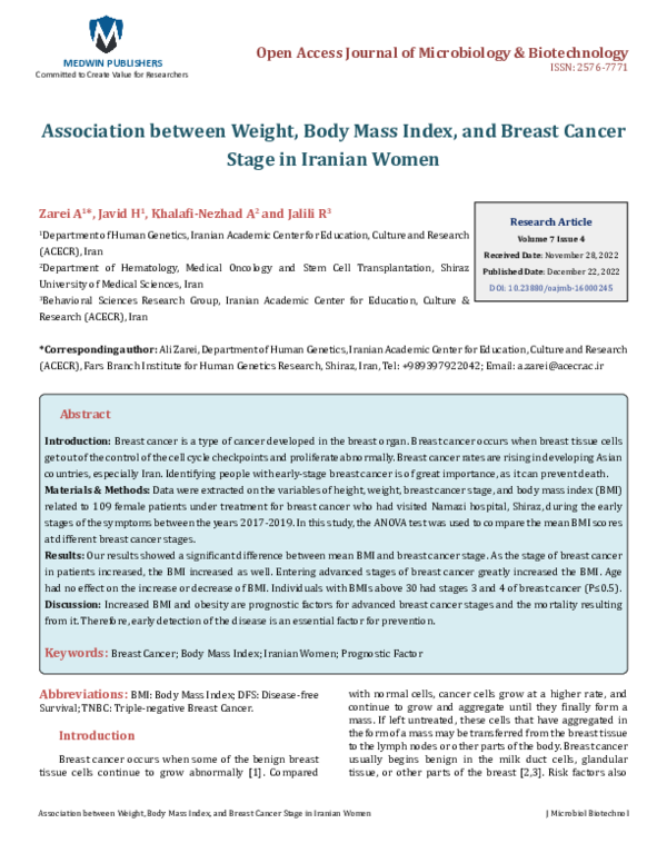 (PDF) Association between Weight, Body Mass Index, and Breast Cancer ...