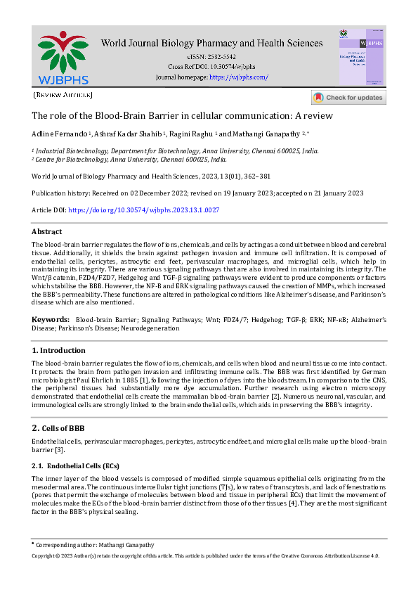(PDF) The role of the Blood-Brain Barrier in cellular communication: A ...