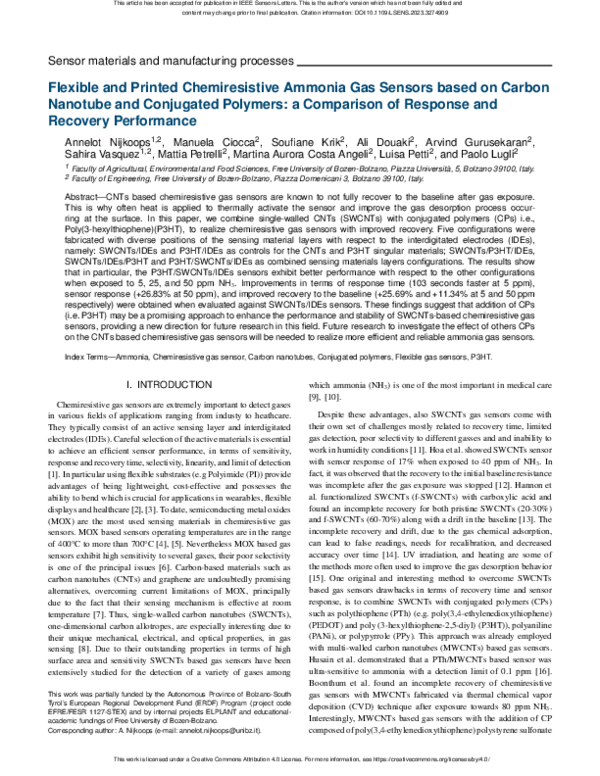 (PDF) Flexible and Printed Chemiresistive Ammonia Gas Sensors based on ...