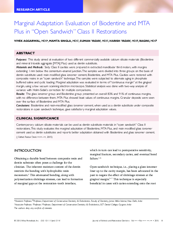 (PDF) Marginal Adaptation Evaluation of Biodentine and MTA Plus in ...