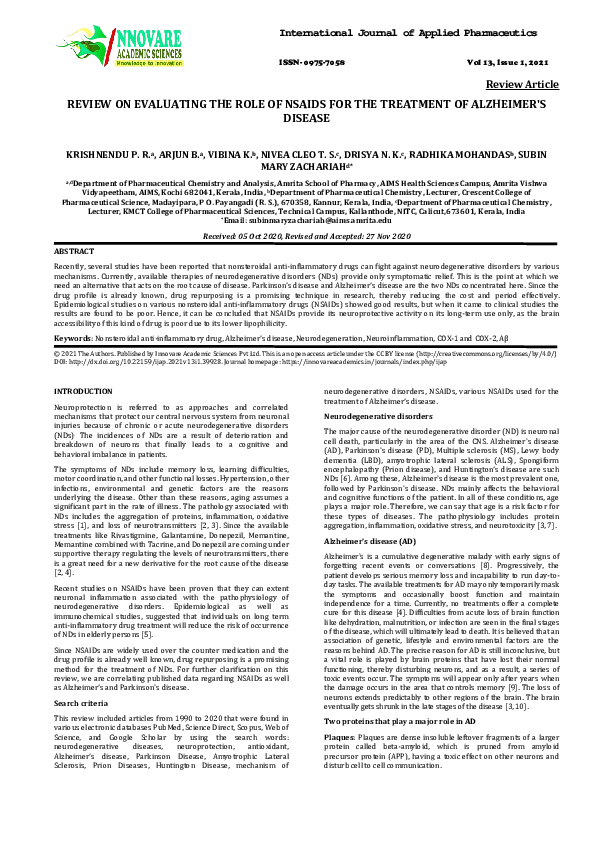 (PDF) REVIEW ON EVALUATING THE ROLE OF NSAIDS FOR THE TREATMENT OF ...