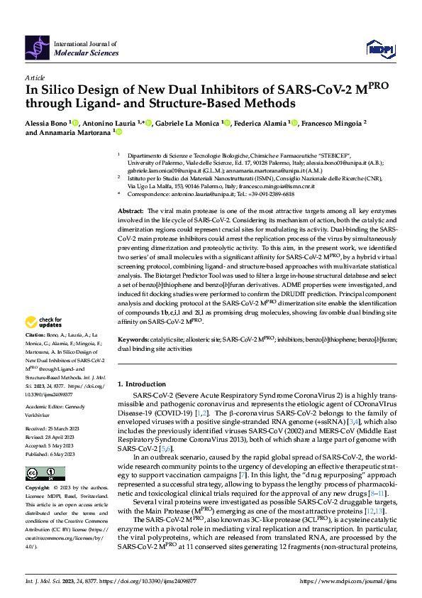 (PDF) In Silico Design of New Dual Inhibitors of SARS-CoV-2 MPRO ...