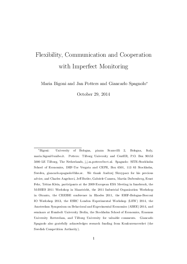 (PDF) Flexibility, Communication and Cooperation with Imperfect Monitoring