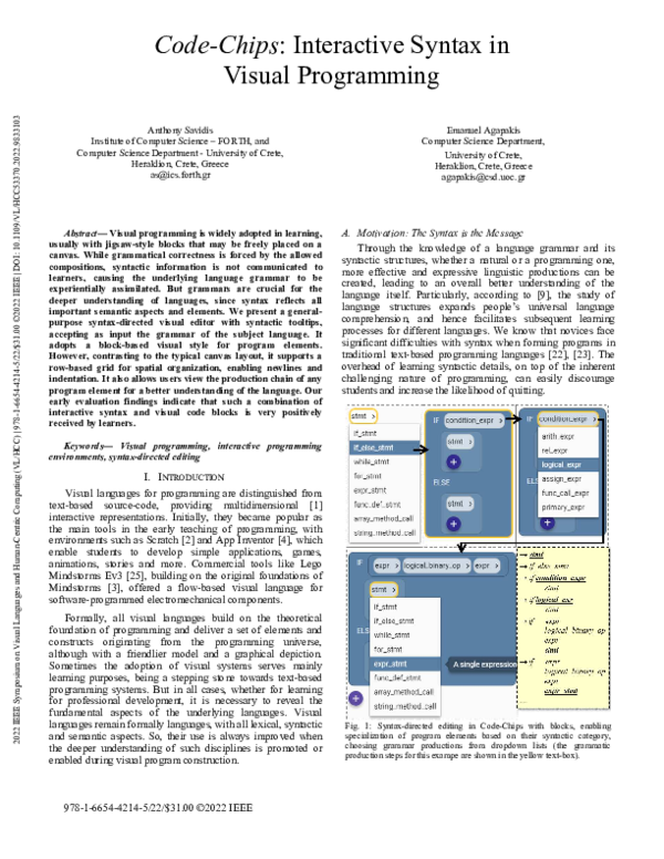 (PDF) Code-Chips: Interactive Syntax in Visual Programming