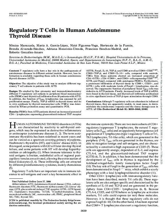 (PDF) Regulatory T Cells in Human Autoimmune Thyroid Disease