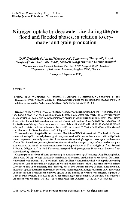 (PDF) Nitrogen uptake by deepwater rice during the preflood and flooded ...