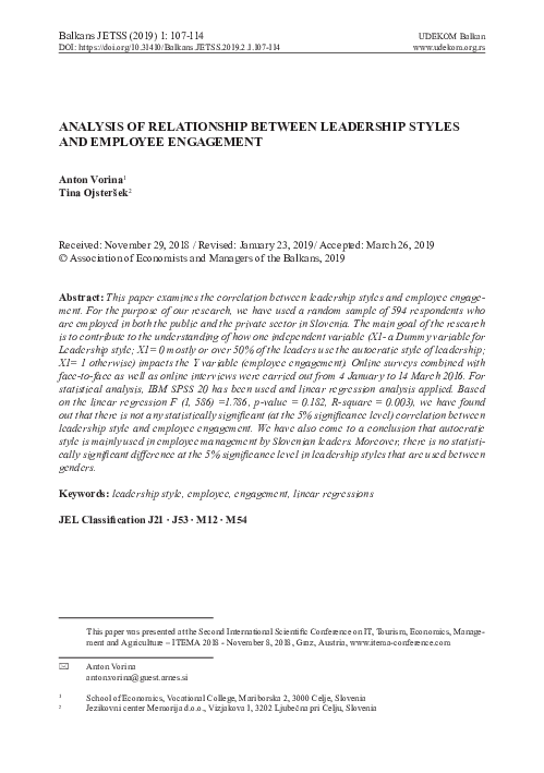 (PDF) Analysis of Relationship Between Leadership Styles and Employee ...
