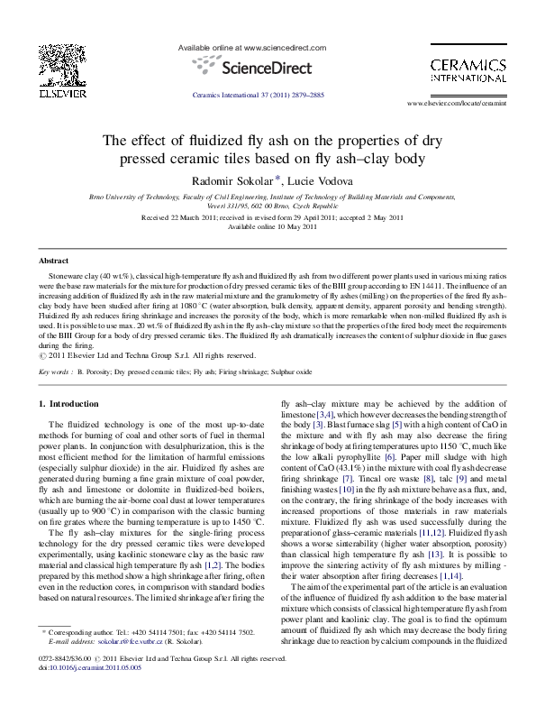 (PDF) The effect of fluidized fly ash on the properties of dry pressed ...