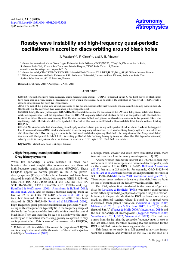 (PDF) Rossby wave instability and high-frequency quasi-periodic ...