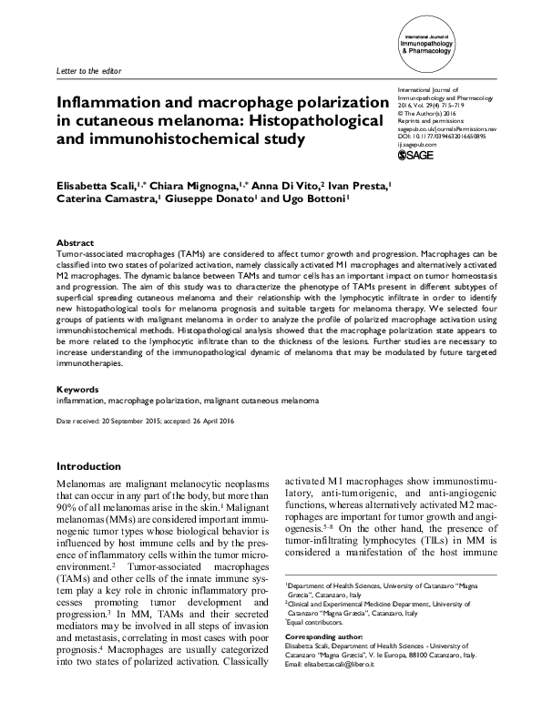 (PDF) Inflammation and macrophage polarization in cutaneous melanoma ...