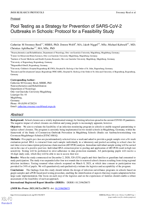 (PDF) Pool Testing as a Strategy for Prevention of SARS-CoV-2 Outbreaks ...