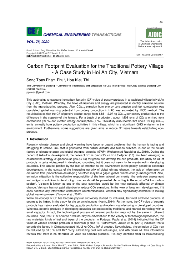 (PDF) Carbon Footprint Evaluation for the Traditional Pottery Village
