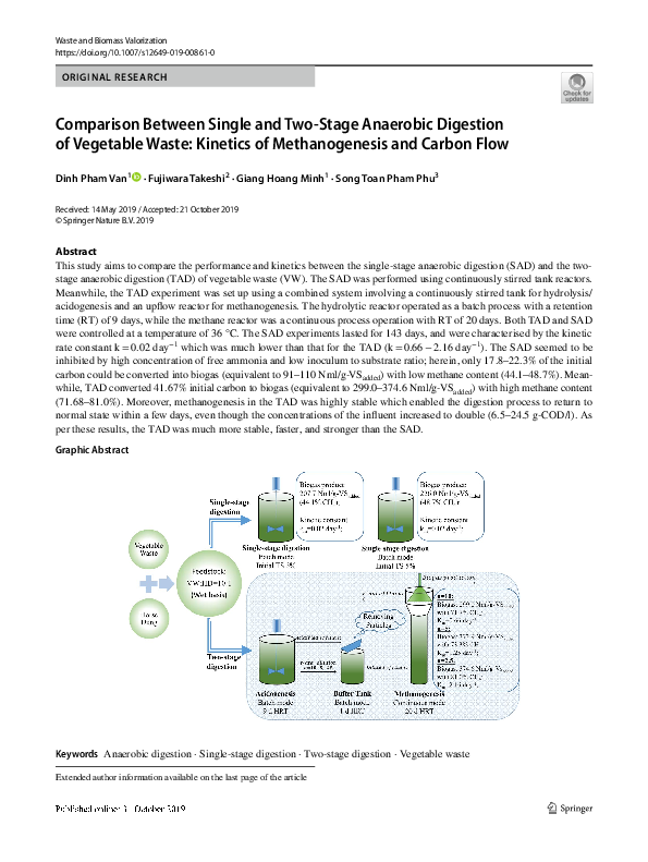 (PDF) Comparison Between Single and Two-Stage Anaerobic Digestion of ...