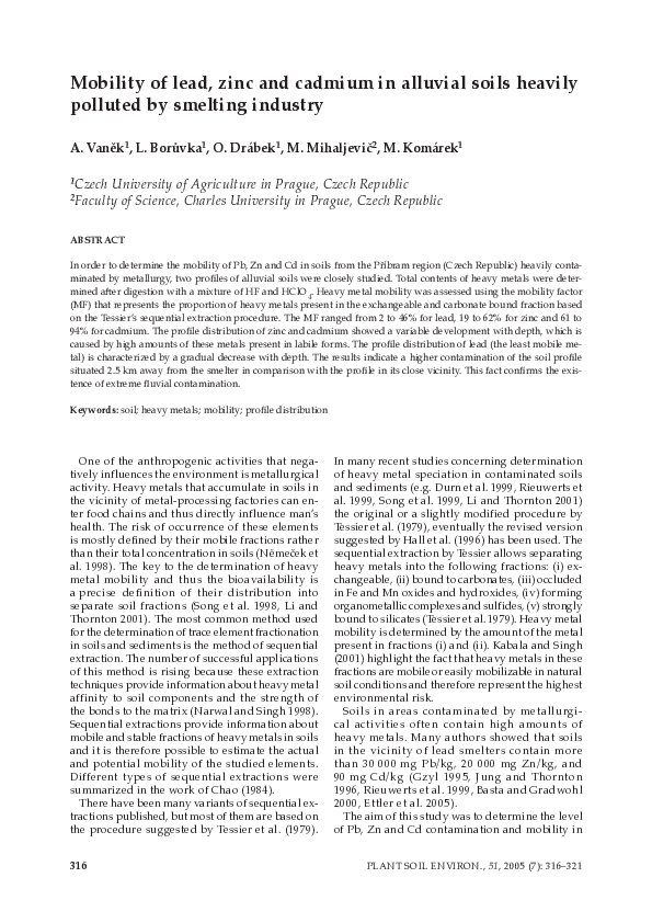 (PDF) Mobility of lead, zinc and cadmium in alluvial soils heavily ...