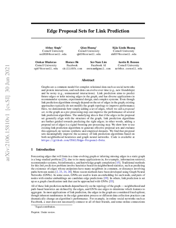 (PDF) Edge Proposal Sets for Link Prediction