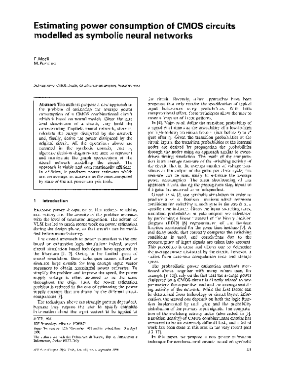 (PDF) Estimating power consumption of CMOS circuits modelled as ...