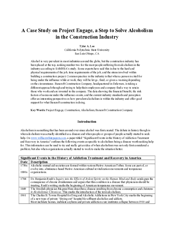 (PDF) A Case Study on Project Engage, a Step to Solve Alcoholism in the ...
