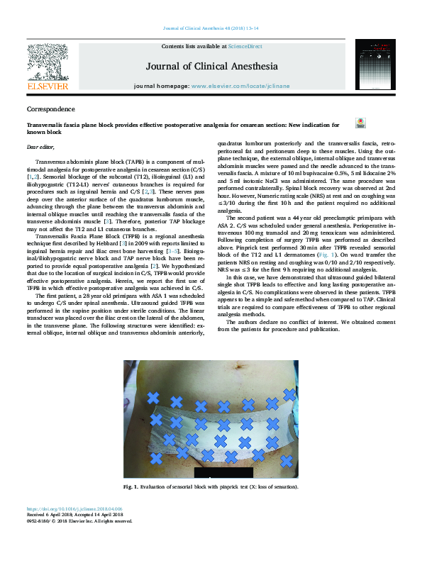 (PDF) Transversalis fascia plane block provides effective postoperative