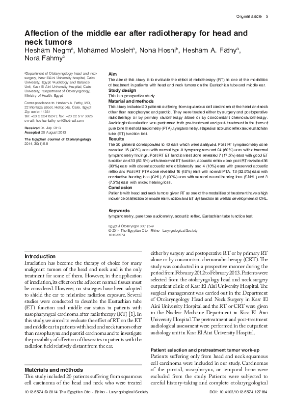 (PDF) Affection of the middle ear after radiotherapy for head and neck ...