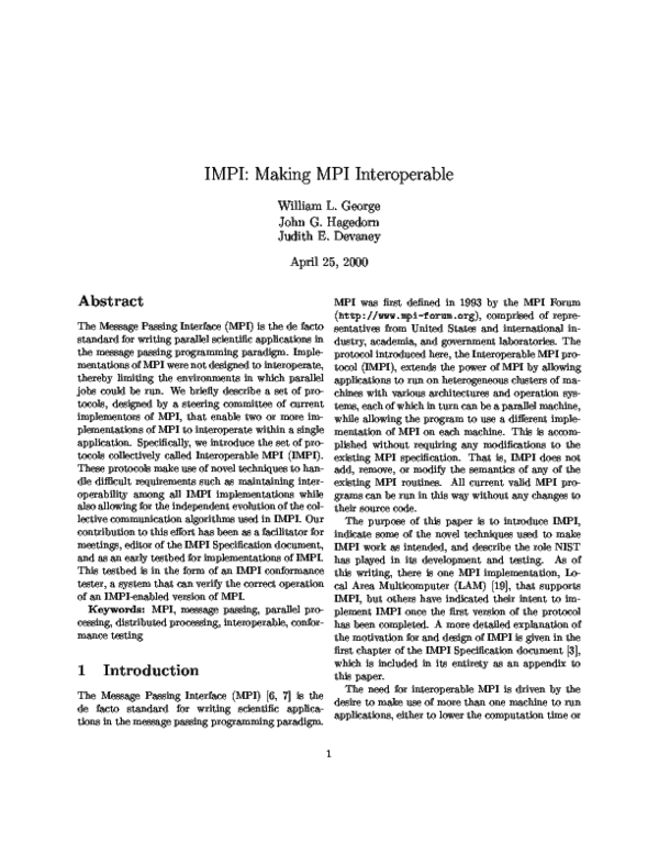 (PDF) IMPI: Making MPI interoperable
