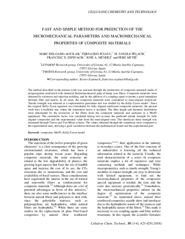 (PDF) Fast and simple method for prediction of the micromechanical ...