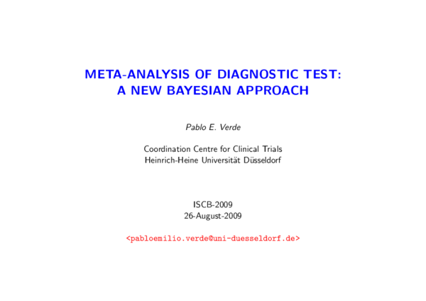 (PDF) Meta-Analysis of Diagnostic Test: A New Bayesian Approach