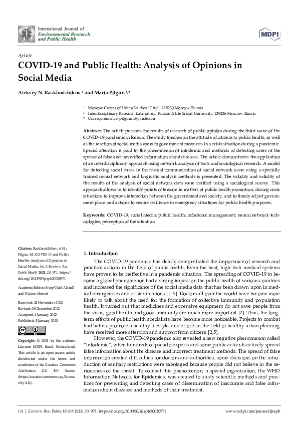 (PDF) COVID-19 and Public Health: Analysis of Opinions in Social Media