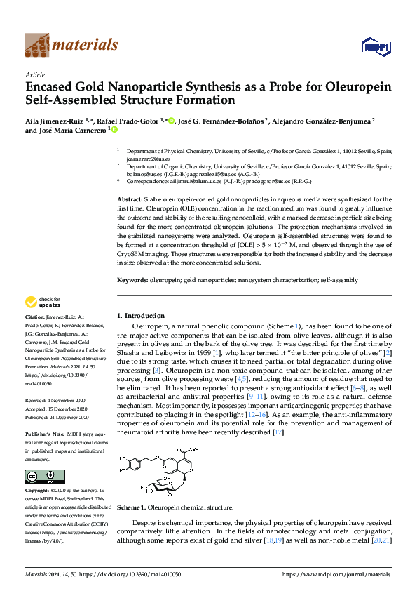 (PDF) Encased Gold Nanoparticle Synthesis as a Probe for Oleuropein ...