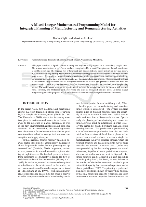 (PDF) A Mixed-Integer Mathematical Programming Model for Integrated ...
