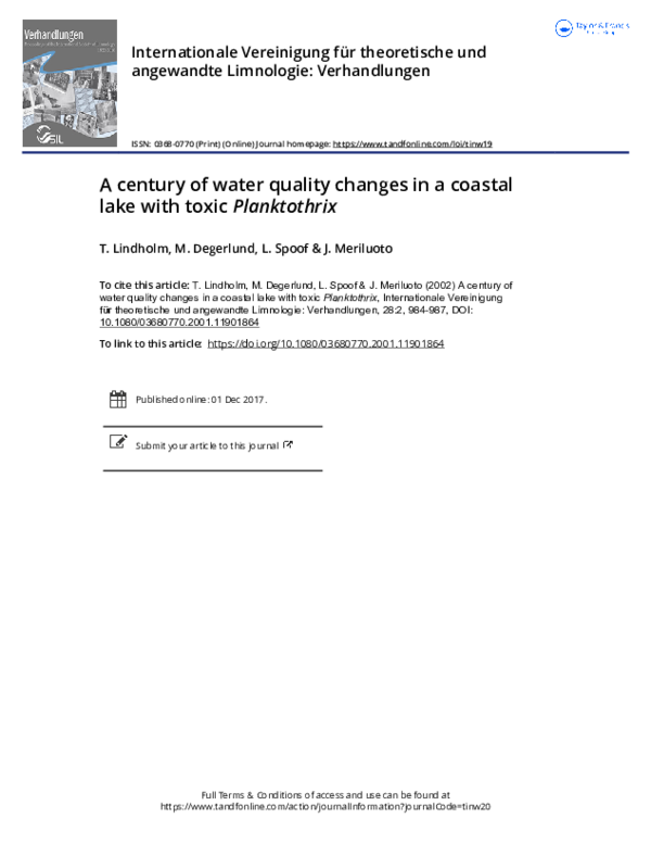 (PDF) A century of water quality changes in a coastal lake with ...