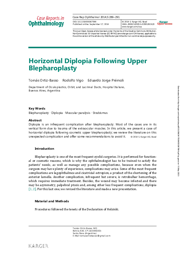 (PDF) Horizontal Diplopia Following Upper Blepharoplasty