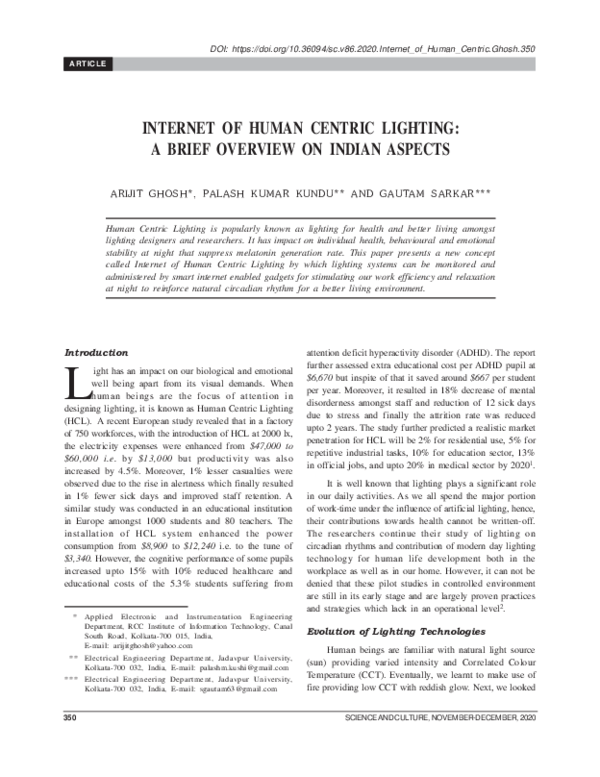 (PDF) Internet of Human Centric Lighting: A Brief Overview on Indian ...