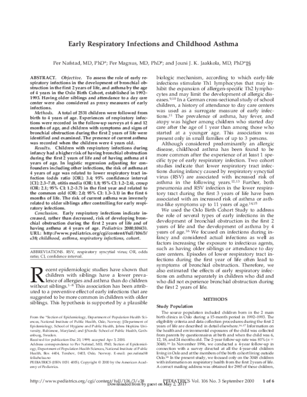 (PDF) Early Respiratory Infections and Childhood Asthma