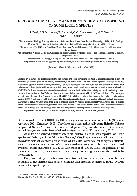 (PDF) Biological evaluation and phytochemical profiling of some lichen ...