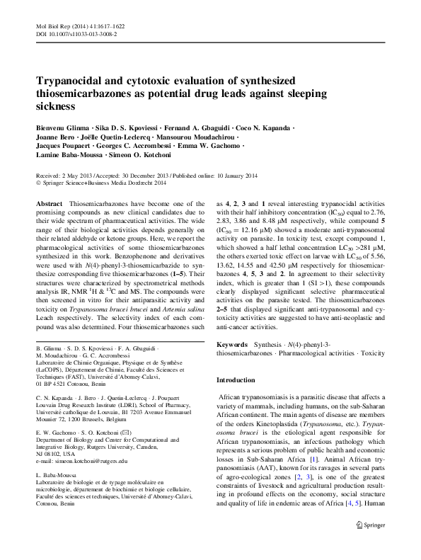 (PDF) Trypanocidal and cytotoxic evaluation of synthesized ...