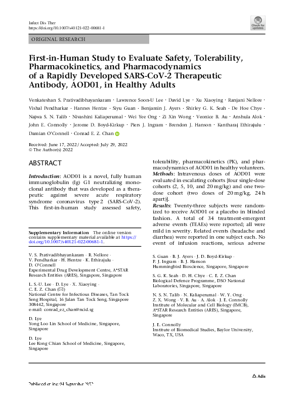 (PDF) First-in-Human Study to Evaluate Safety, Tolerability ...