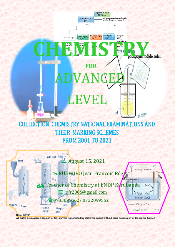 (PDF) AL CHEMISTRY NATIONAL EXAMS AND MARKING SCHEMES 2001 to 2021