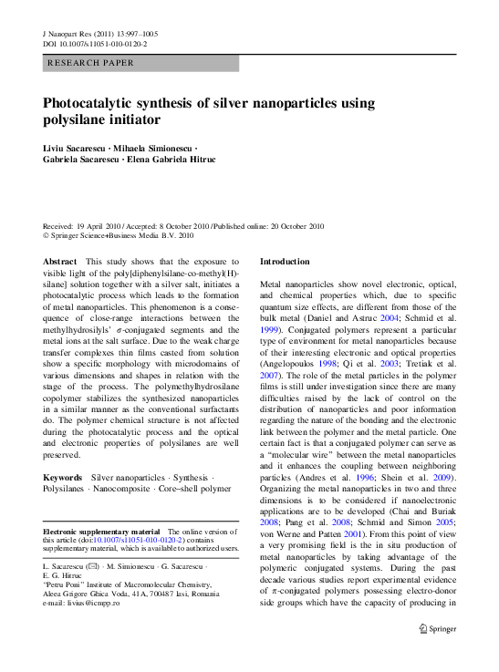 (PDF) Photocatalytic synthesis of silver nanoparticles using polysilane ...