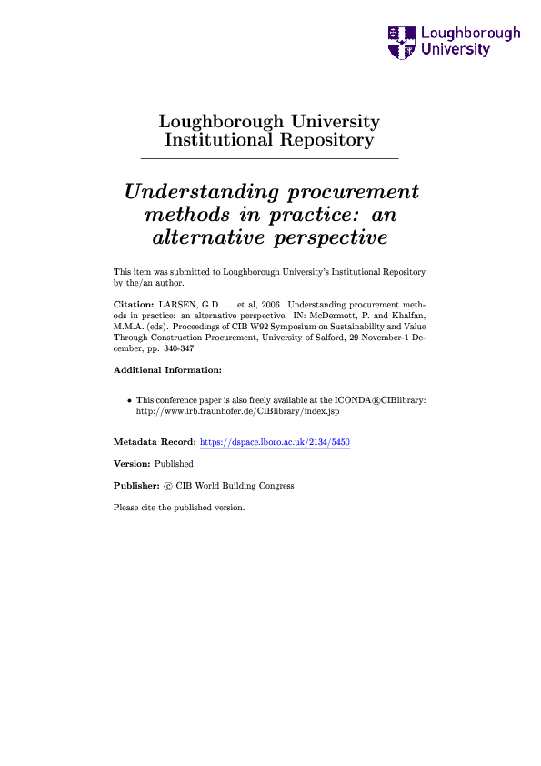 (PDF) Understanding procurement methods in practice: an alternative ...