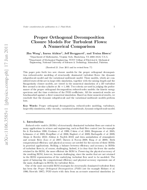 (PDF) Proper orthogonal decomposition closure models for turbulent ...