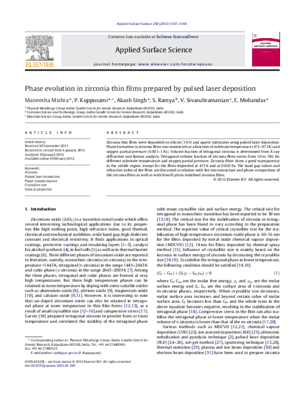 (PDF) Phase evolution in zirconia thin films prepared by pulsed laser ...