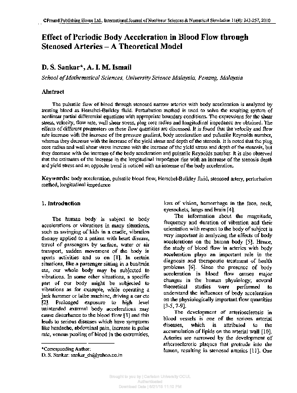 (PDF) Effect of Periodic Body Acceleration in Blood Flow through ...