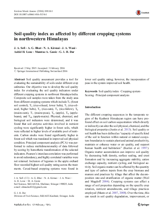 (PDF) Soil quality index as affected by different cropping systems in ...