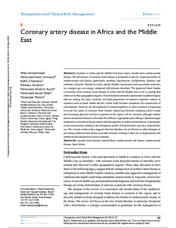 (PDF) Coronary artery disease in Africa and the Middle East