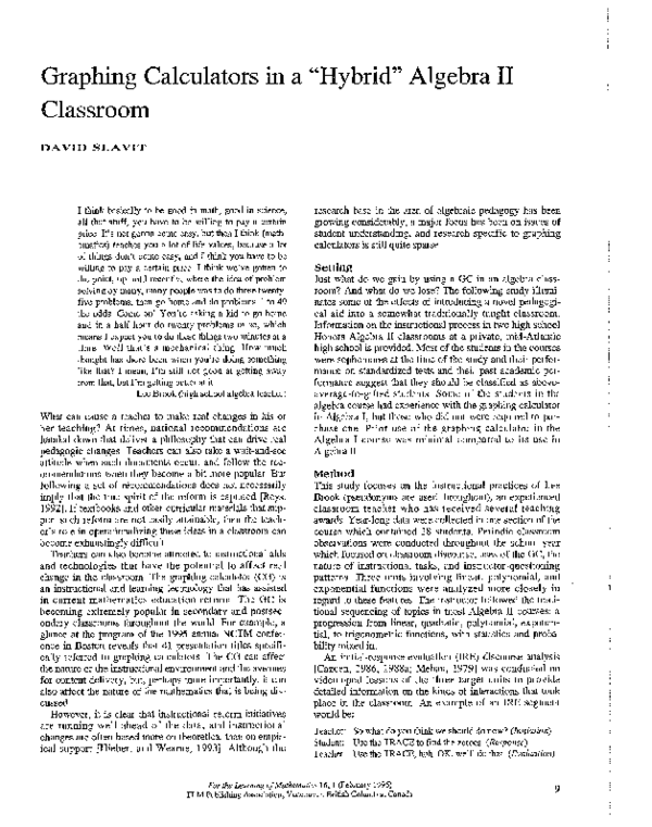 (PDF) Graphing Calculators in a \Hybrid\ Algebra II Classroom