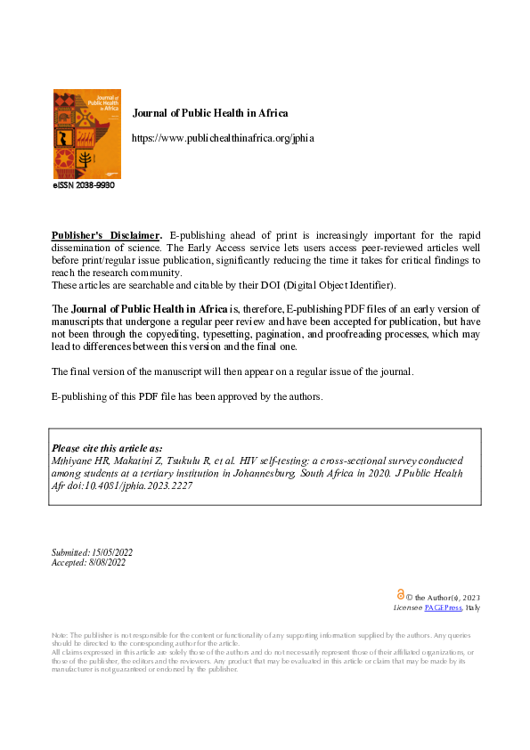 (PDF) HIV selftesting a crosssectional survey conducted among