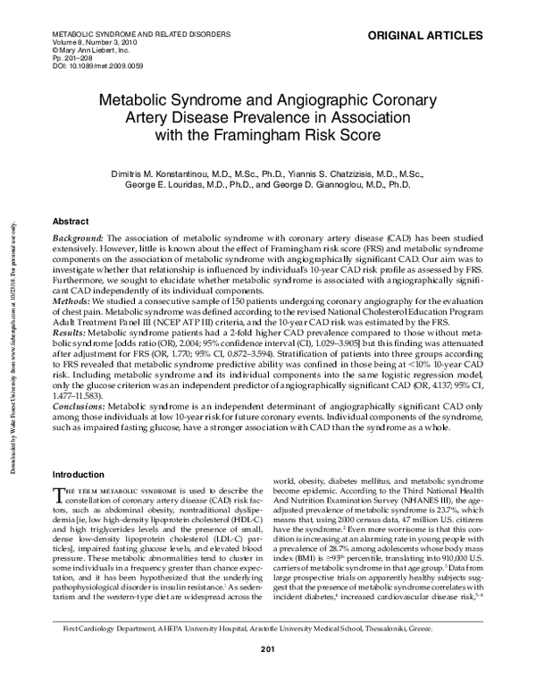 (PDF) Metabolic syndrome and angiographic coronary artery disease ...